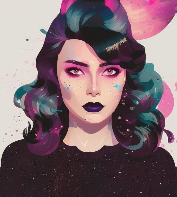 Pink-Haired Girl Under Starry Sky: Digital Illustration