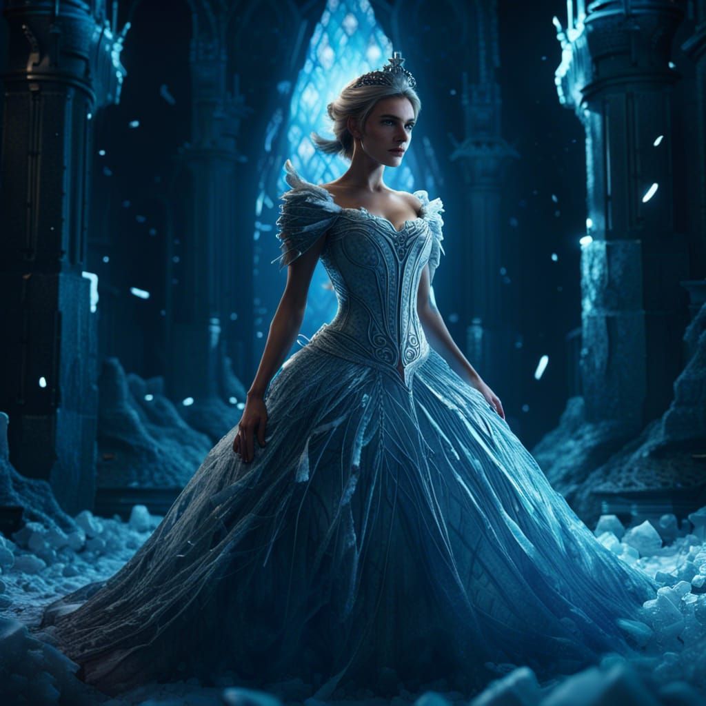 Ice Princess in Dark Room: Detailed Matte Painting