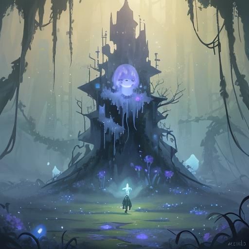 Ethereal Ghost in Misty Forest, Digital Matte Painting