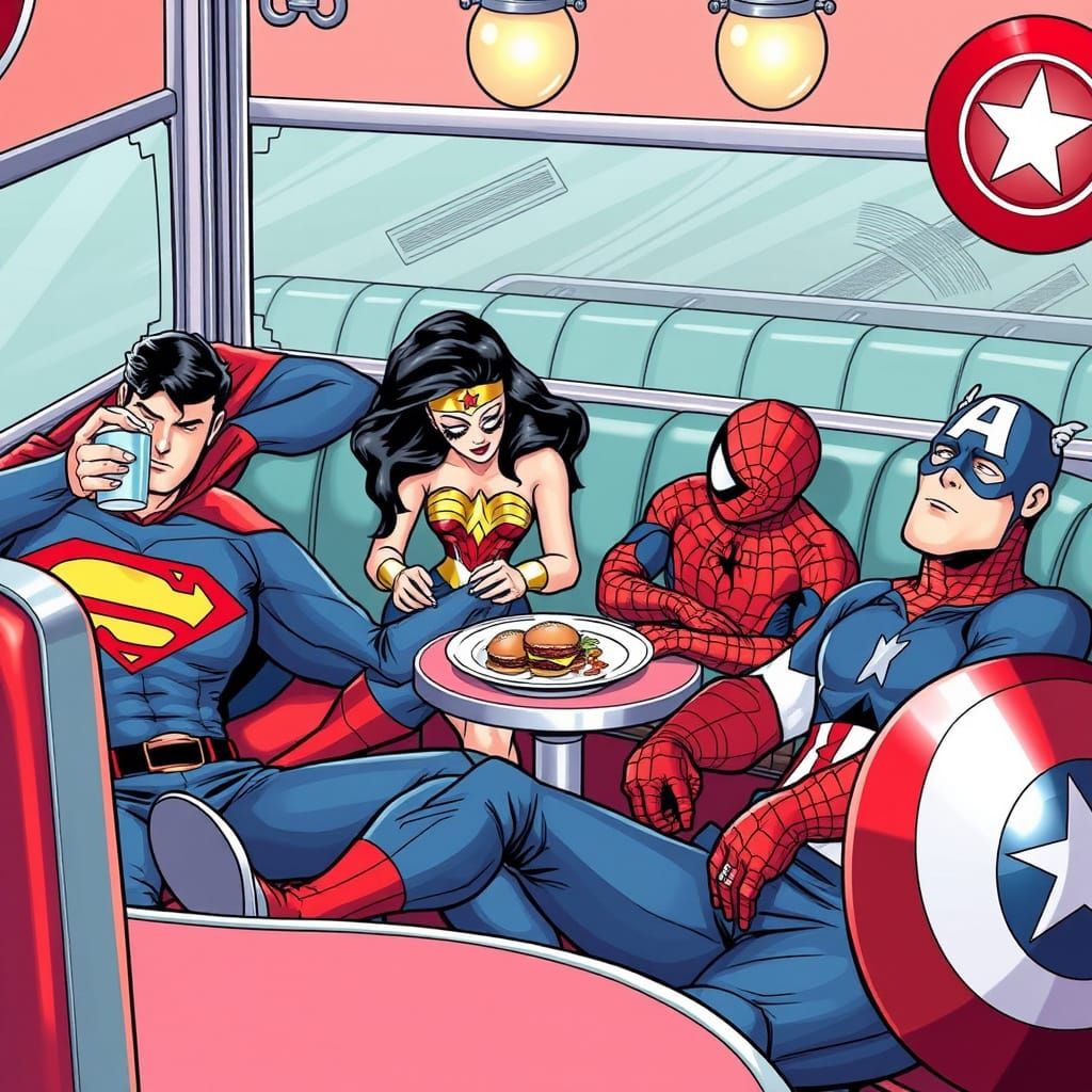 Superheroes Unwind in Retro Diner