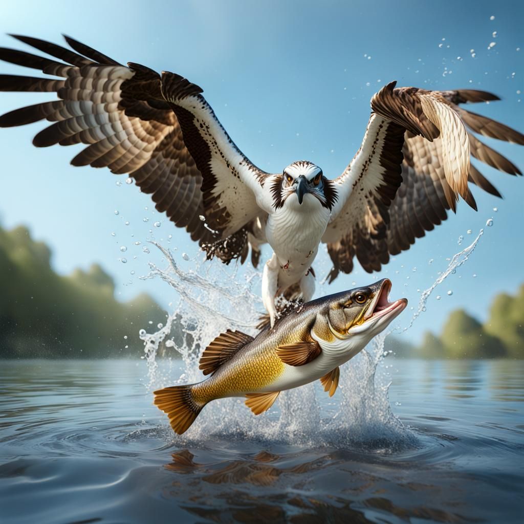 Osprey Captures Bass in Colorful, Detailed Realist Style