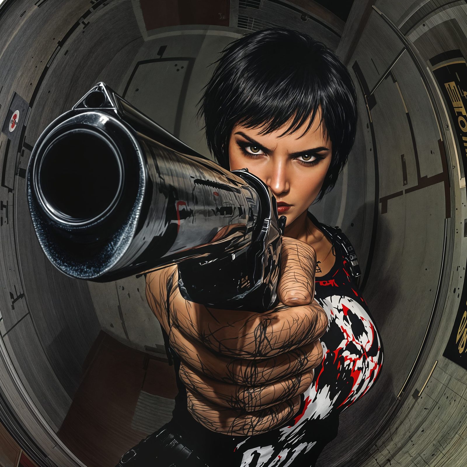 Cyberpunk Female Punisher in Dark Attire