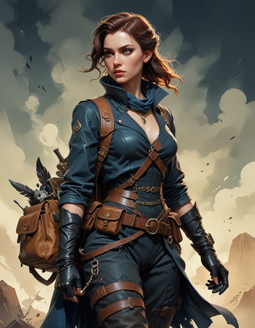 Dieselpunk Heroine Stands Ready