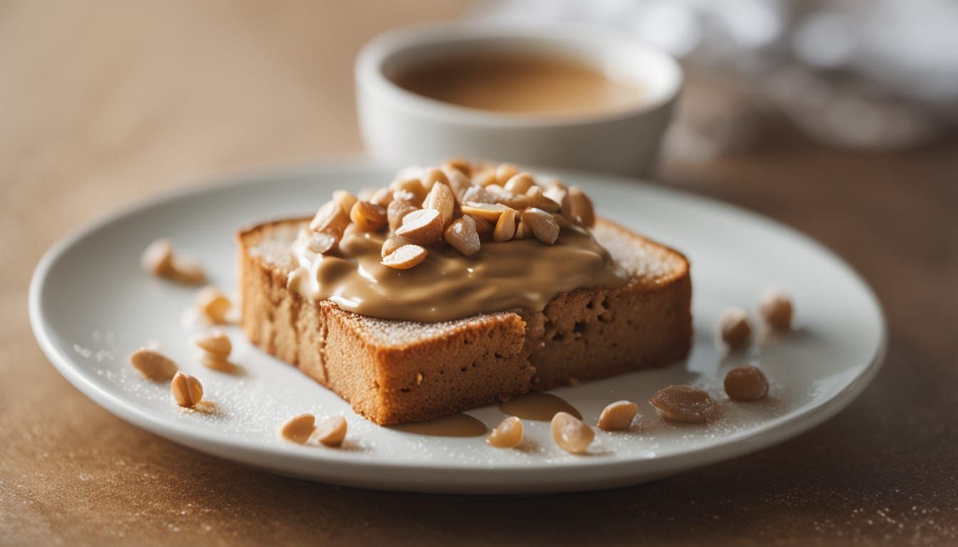 Peanut Butter Toast on a Green Plate in Warm Light