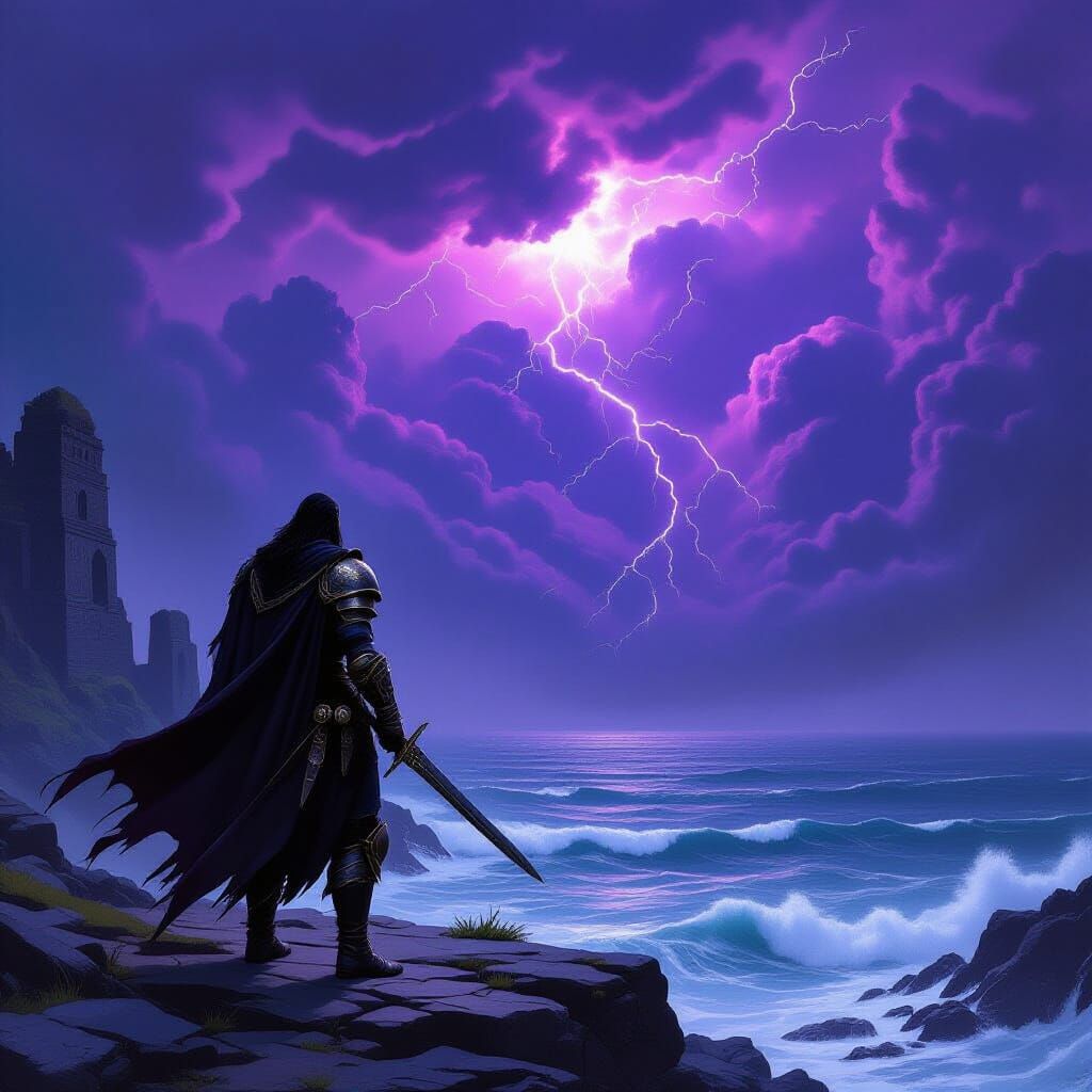 Hero on Windswept Island Facing Sorcerous Storm