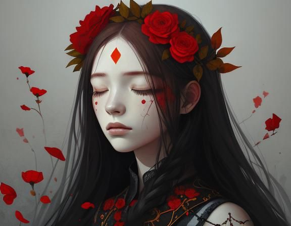 Sleeping Lady with Flowers: Gothic Minimalist Art