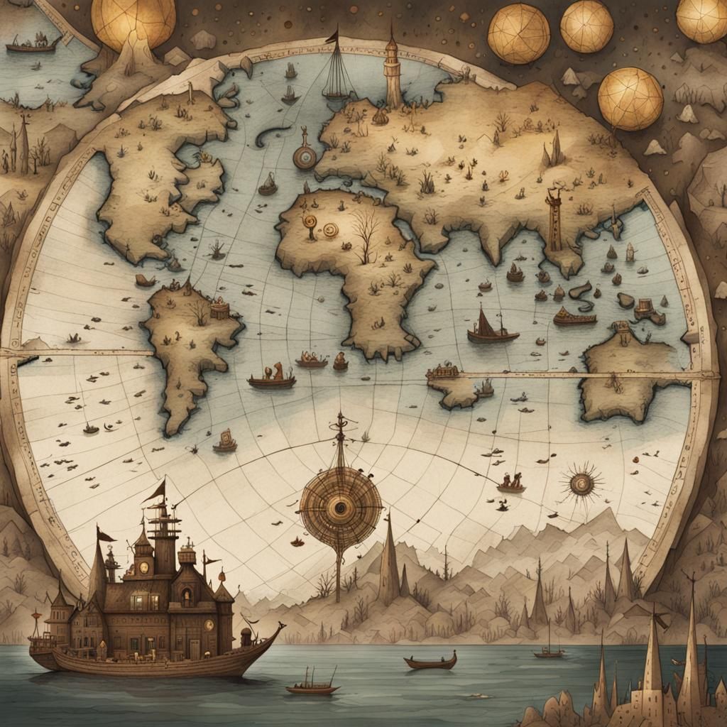 Detailed Antique Map in Gouache Watercolor Style