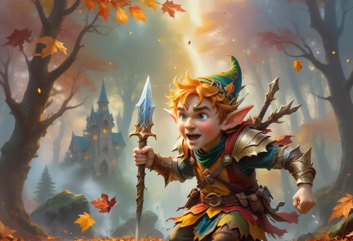 Mighty Elf Warrior in Ethereal Autumn Landscape