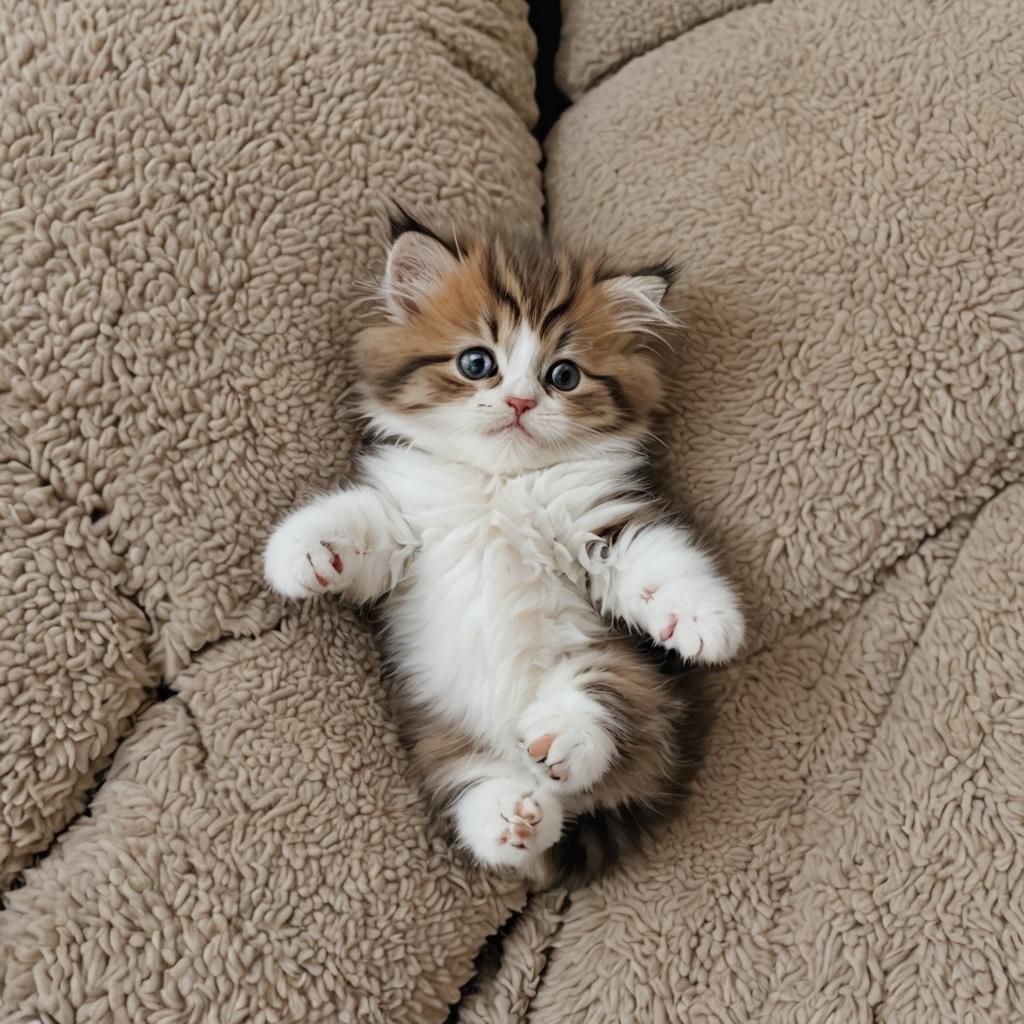 Fluffy Kitten Relaxing on Sofa