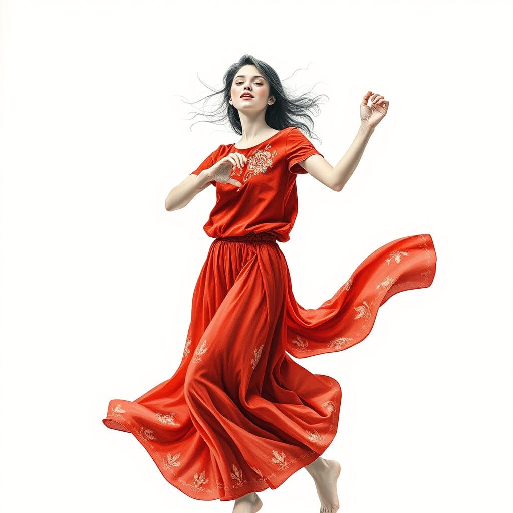 Ethereal Dance of Love in Vibrant Scarlet