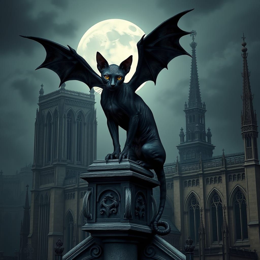Gothic Cat Gargoyle Perched Atop Notre Dame