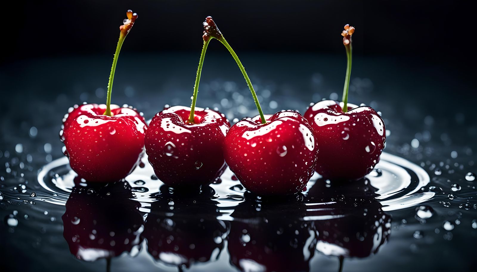 Macro Cherry with Water Droplets, Cinematic Still