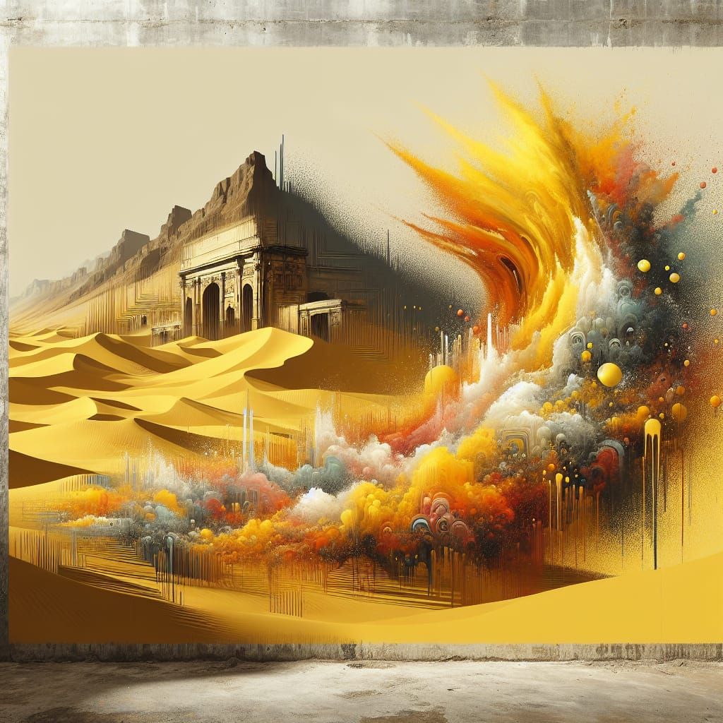 Yellow Desert Sand Wave as Graffiti Art