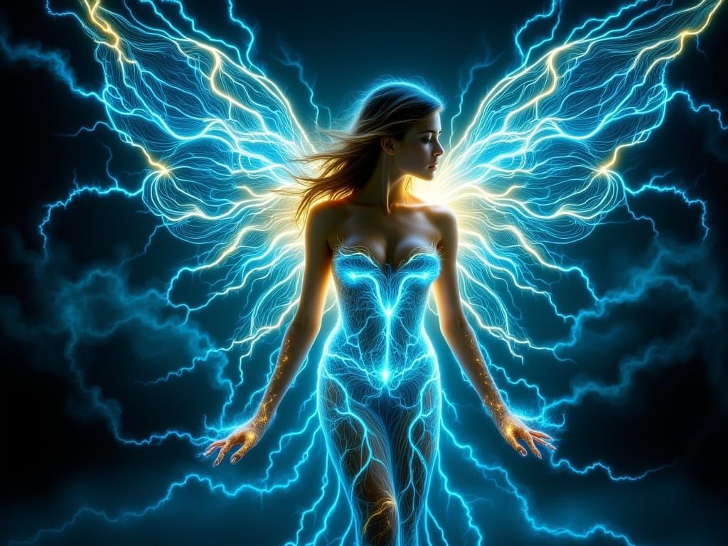 Ethereal Lightning Fairy in Electric Blue and Gold