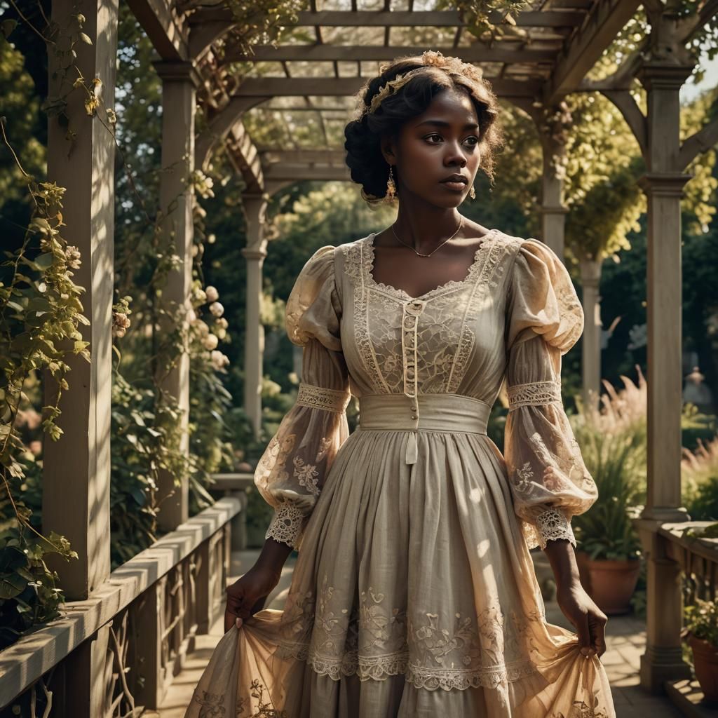 Belle Époque Woman in 1910 Summer Dress