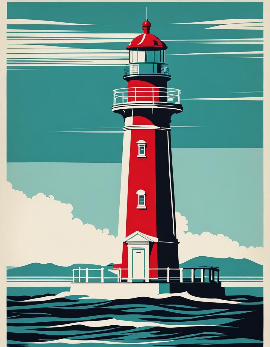 Retro Island Lighthouse Poster Design