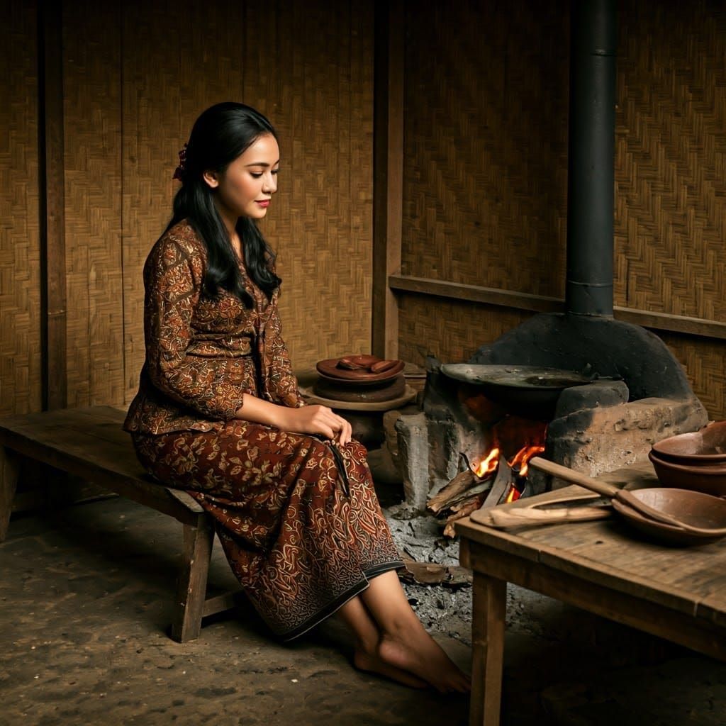 Indonesian Woman in Traditional Kitchen, Still Life