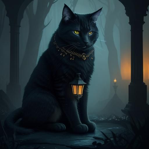 Cat on Witch's Lap in Mystical Digital Painting