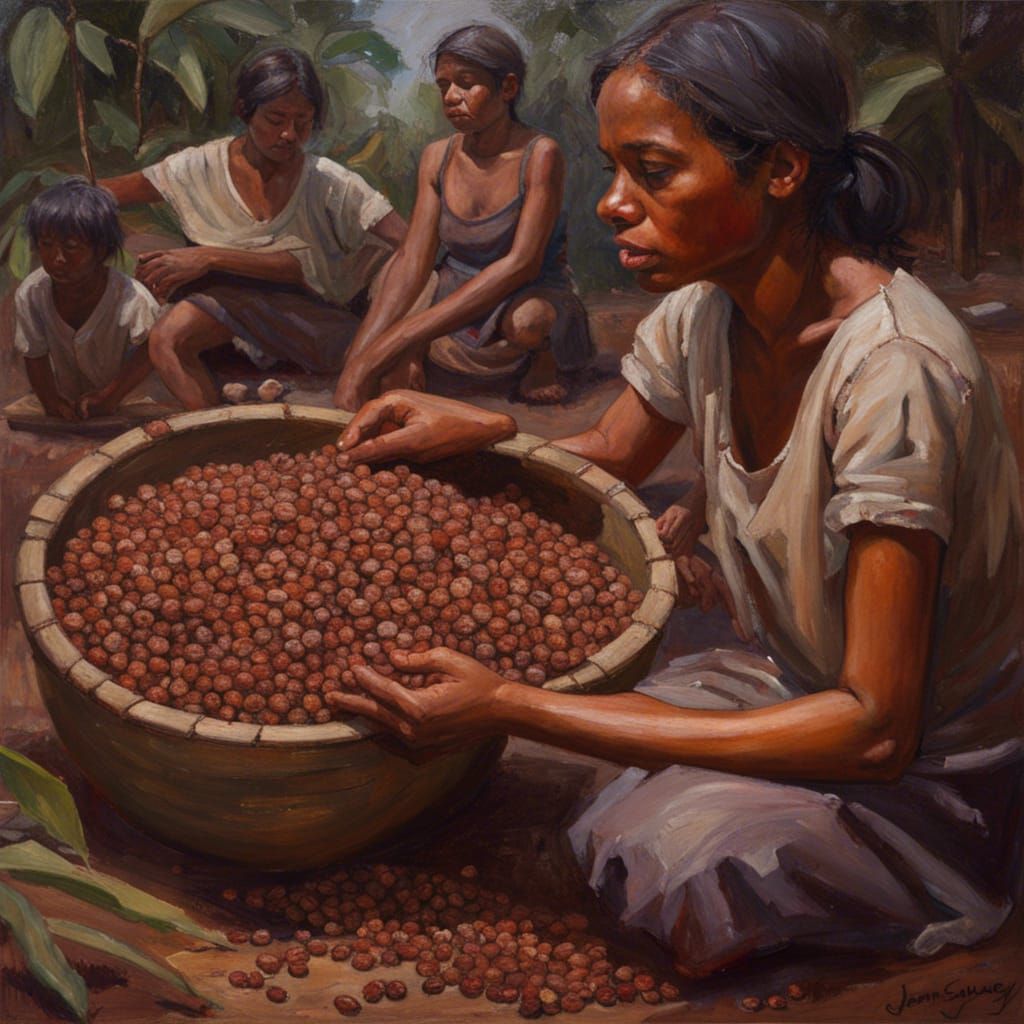 Cacao Seeds: An Oil Painting of Life's Struggles