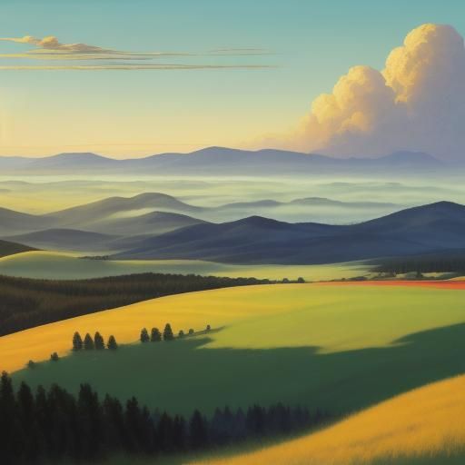 Expansive Plains in Golden Light: Hudson River School