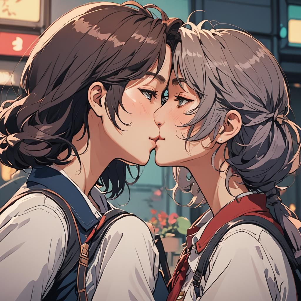 Touching Moment: Child Kisses Mother in Anime Style