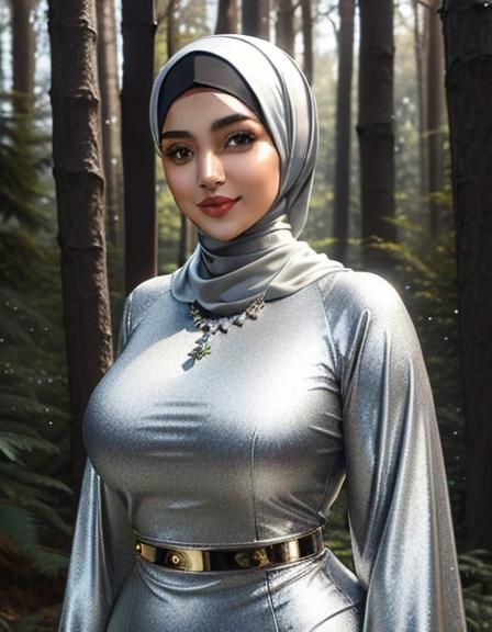 Beautiful Arabian Woman in Silver Hijab Portrait