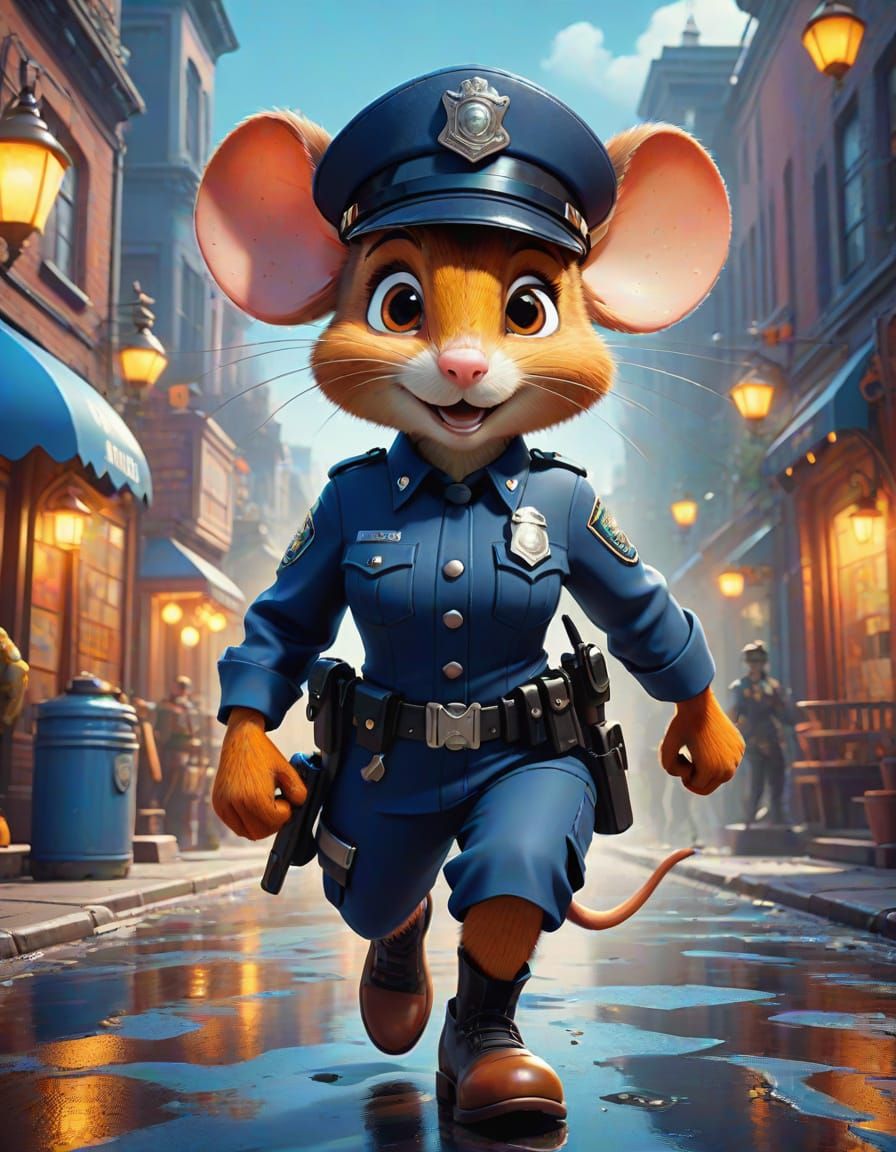 Vibrant Policewoman Mouse Girl in Dynamic Pose