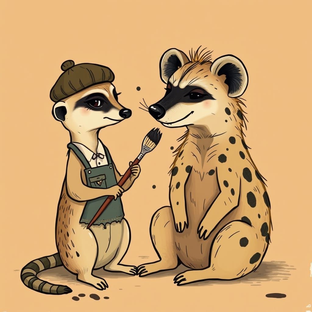 Whimsical Hyena Portrait in Folk Art Style