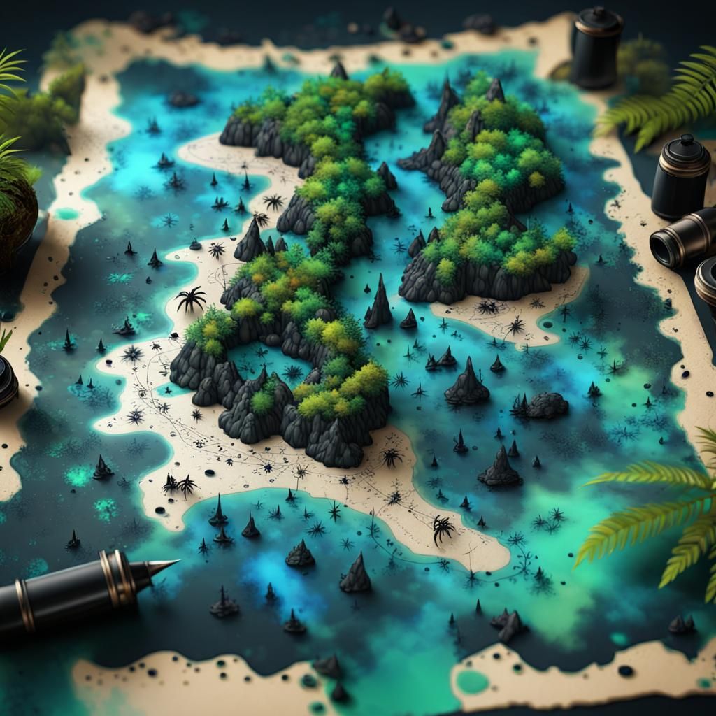 Detailed 3D Treasure Map with Runic Symbols