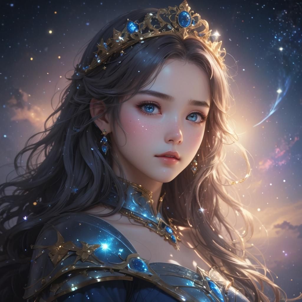 Galactic Princess with Starry Eyes: 3D Anime Art