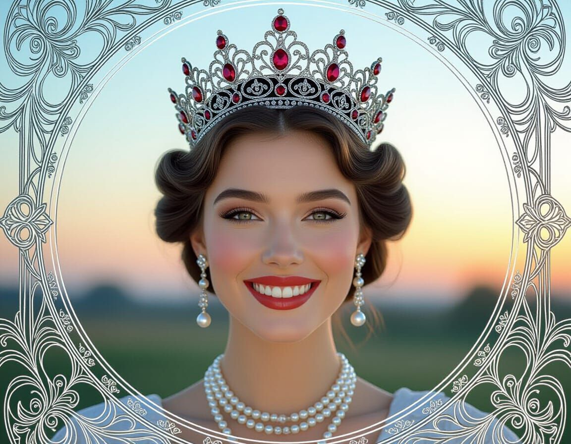 Woman with Filigree Crown in Art Nouveau Style