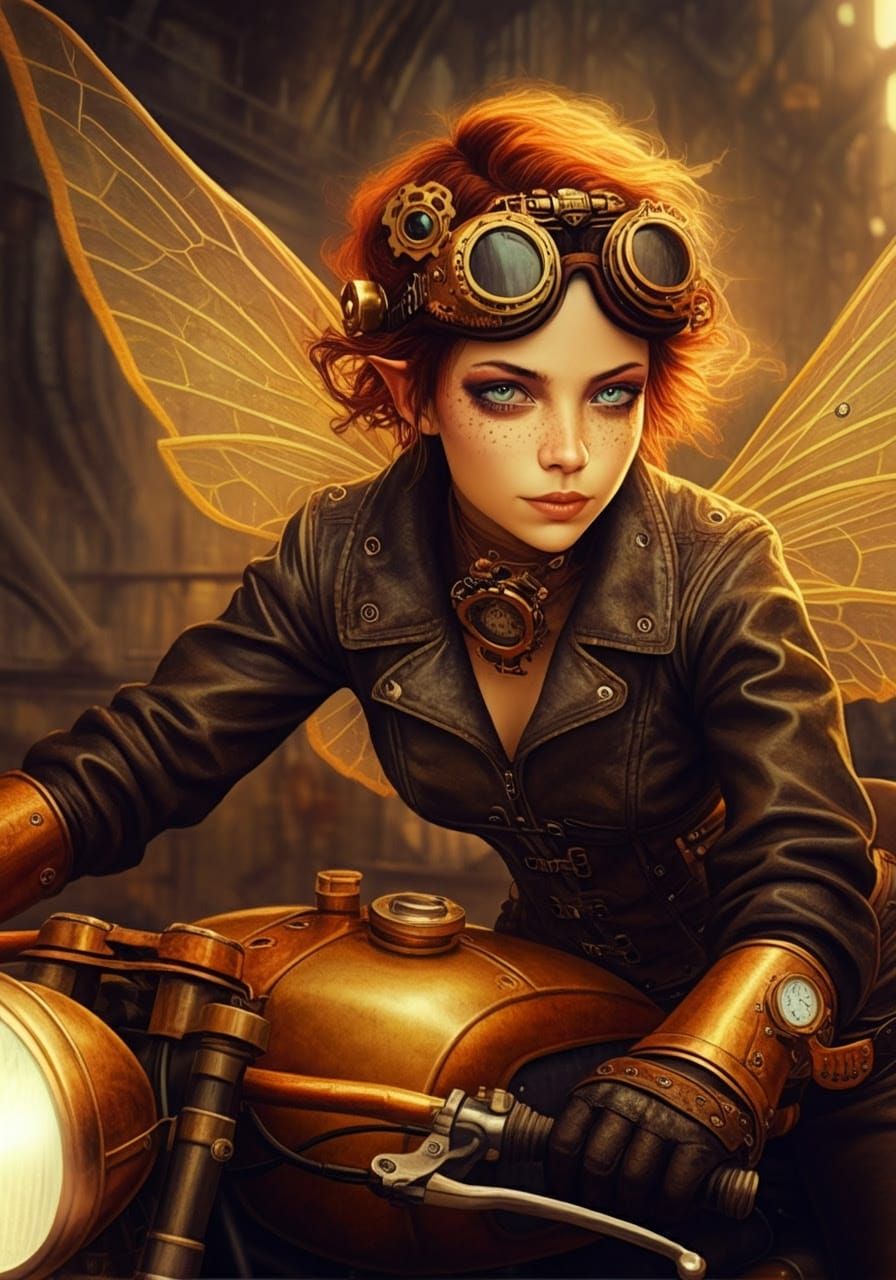 Steampunk Fairy Rides Steam-Powered Motorcycle in a Whimsica...