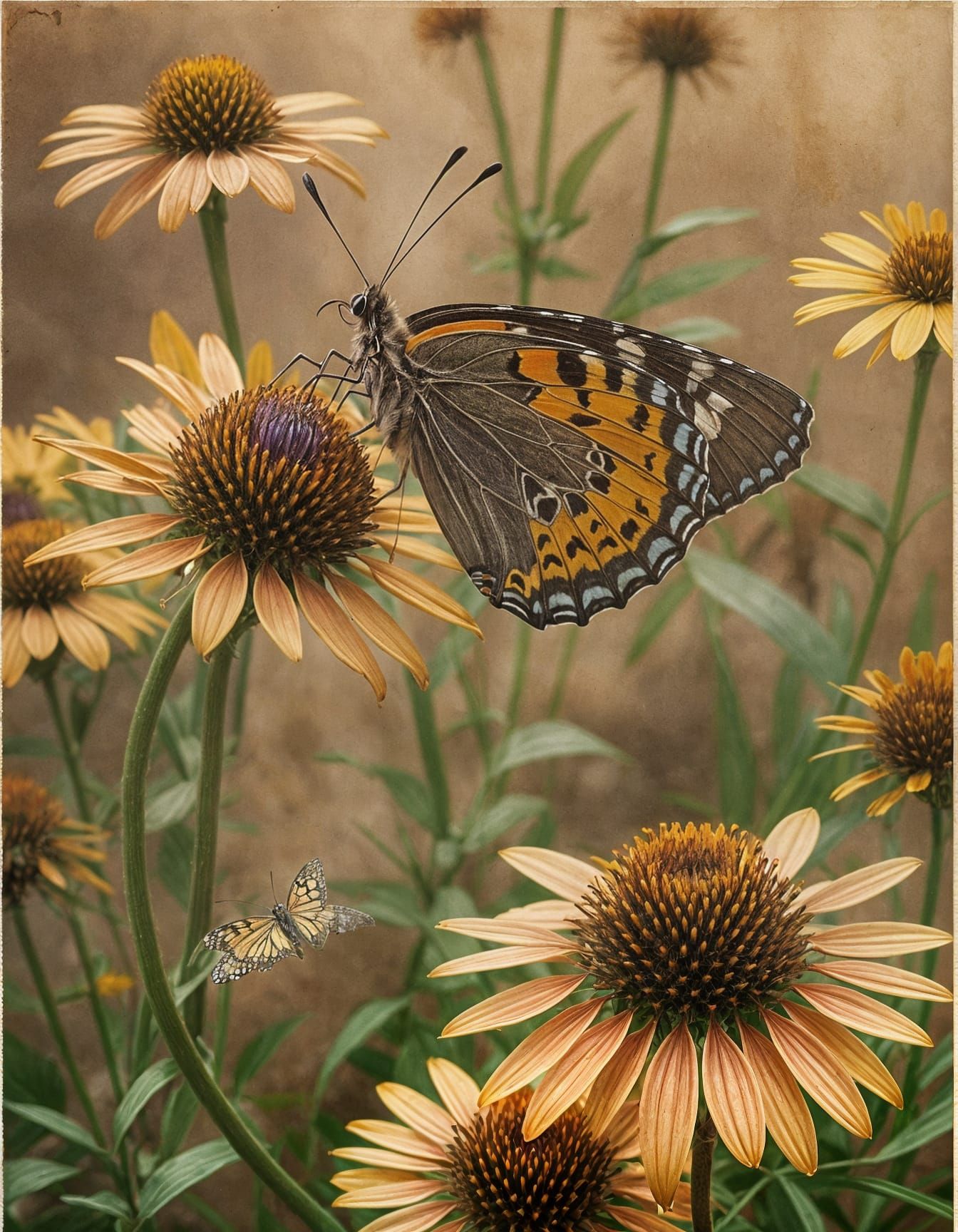 Butterfly on Coneflower: Detailed Matte Painting