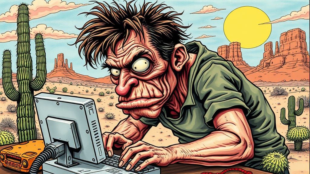 Lowbrow Hot Rod Art of Desert Dweller on Computer