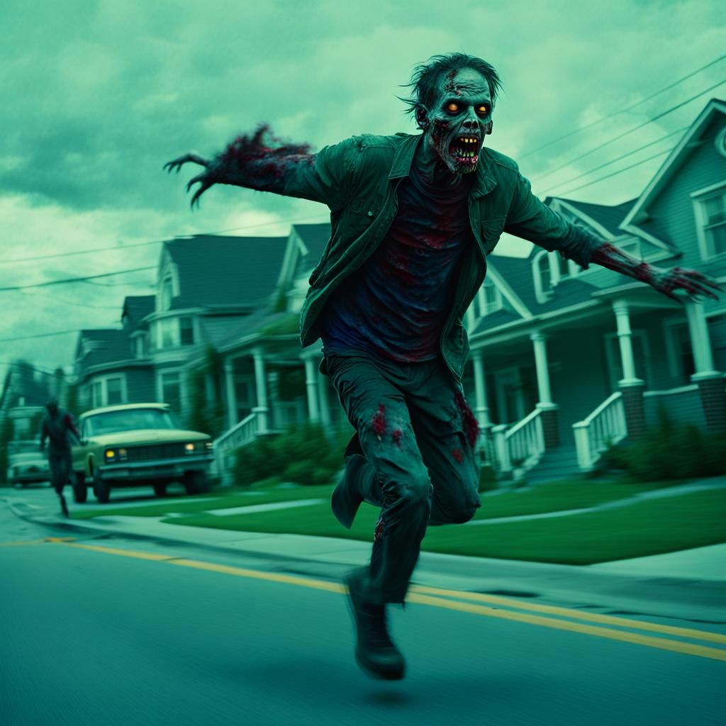 Dystopian Zombie in a Suburban Street