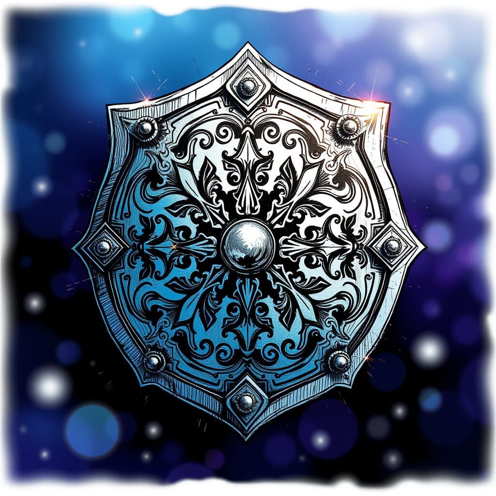 Mysterious, Ornate Shield Radiates Power in a Gradient Backg...