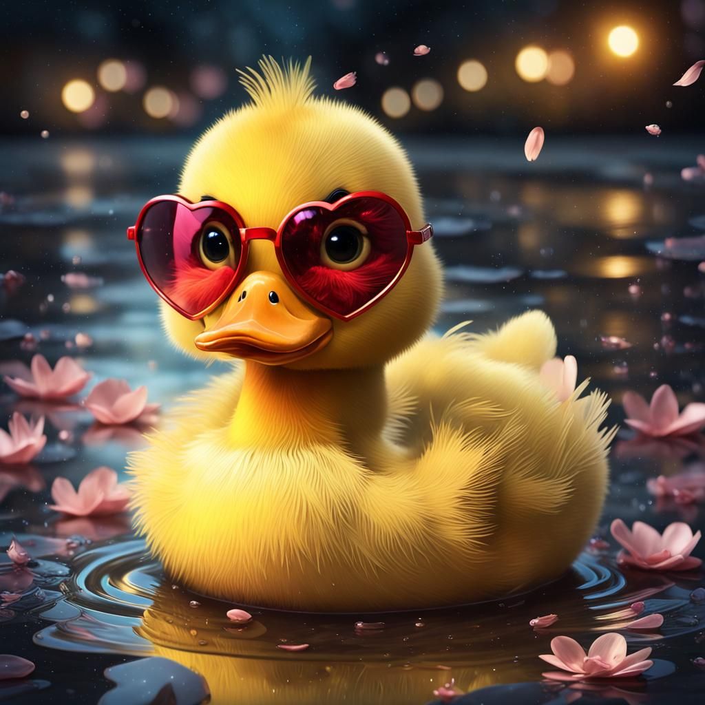 Cute Duck in Sunglasses Under Sakura Sky