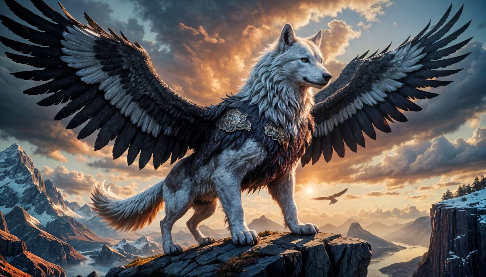 Majestic Viking Wolf-Eagle Hybrid Soars into the Cosmos