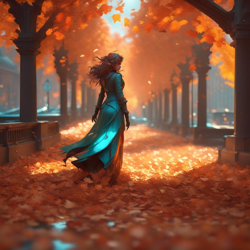 Dancing Fallen Leaves: Hyperdetailed Autumn Artwork