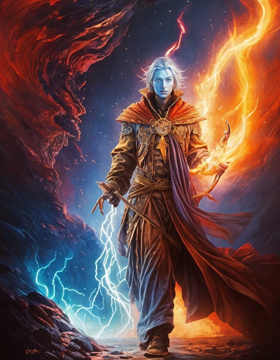 Wizard of Lightning and Flame: Detailed Fantasy Portrait