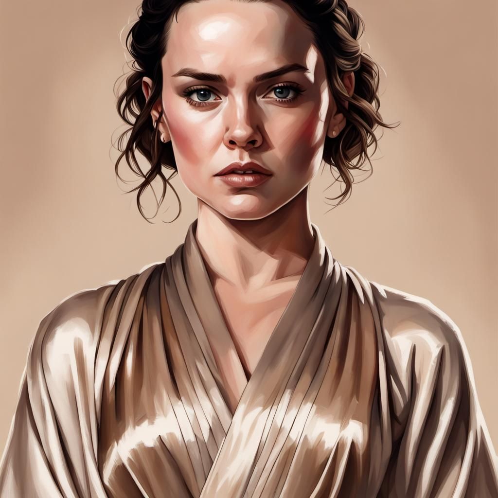 Rey Skywalker in Beige Satin Robes