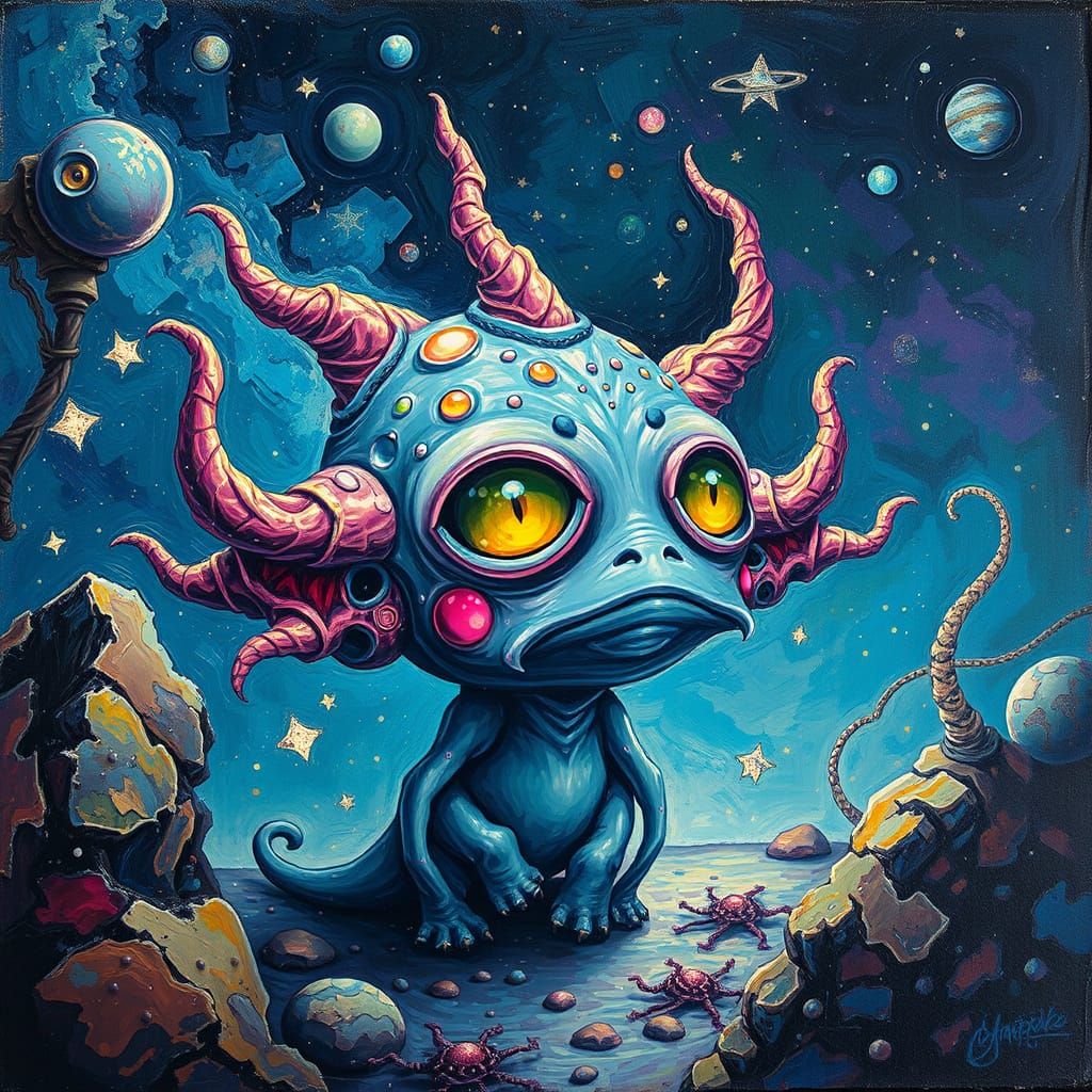 Cute Cosmic Entity in Vibrant Impasto Surrealist Style