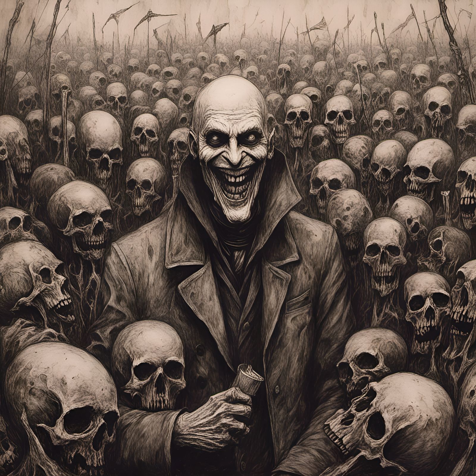 Monochromatic Dystopian Politician in Ink Painting Style