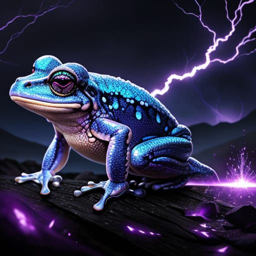 Glowing Frog Surrounded by Powerful Lightning