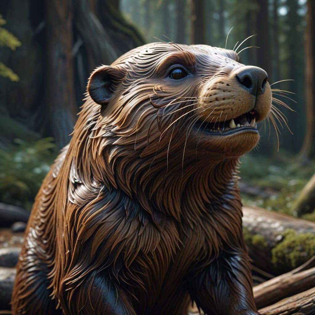 Powerful Beaver Carving in Intricate Wood Grain