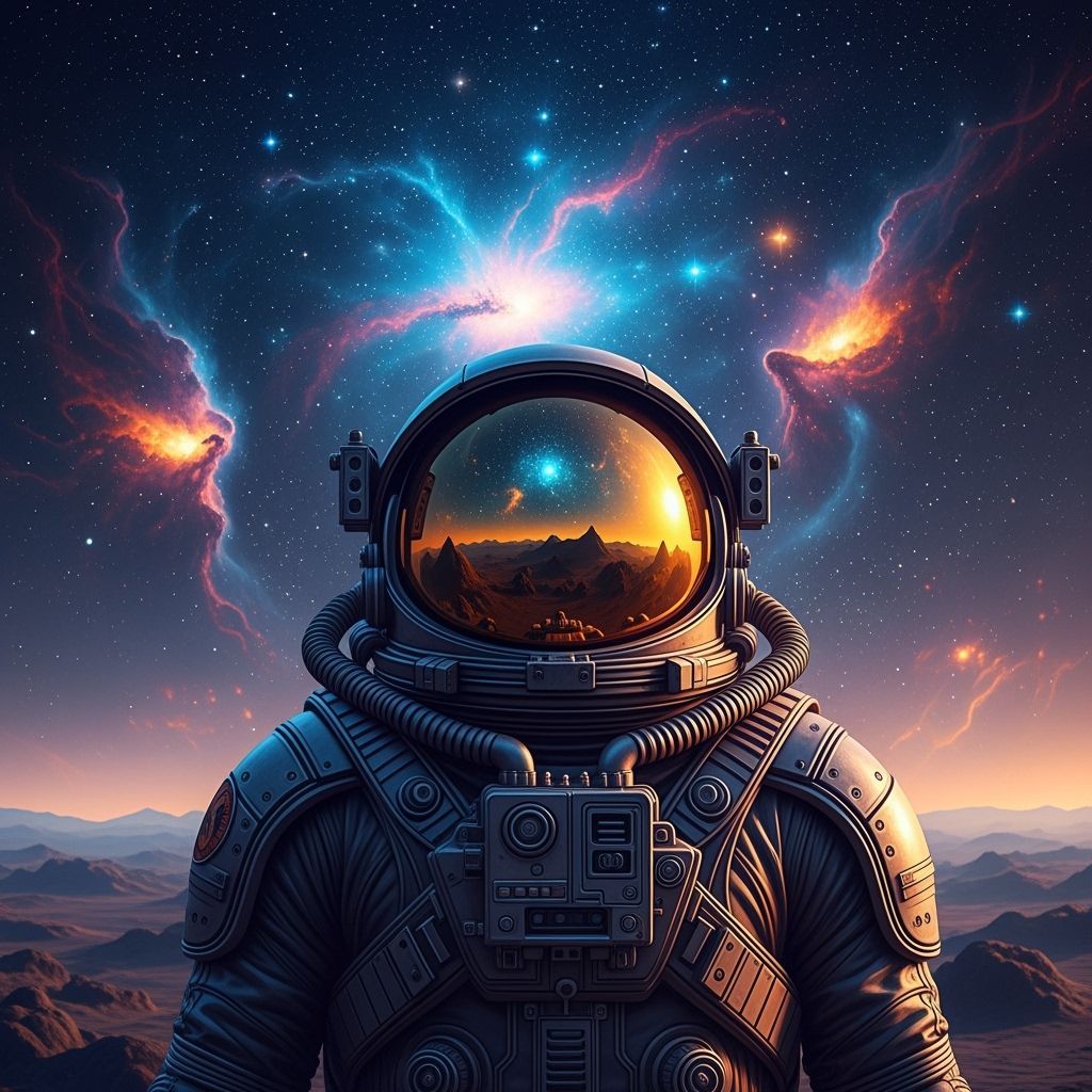 Astronaut Gazing at Nebula on Alien Planet