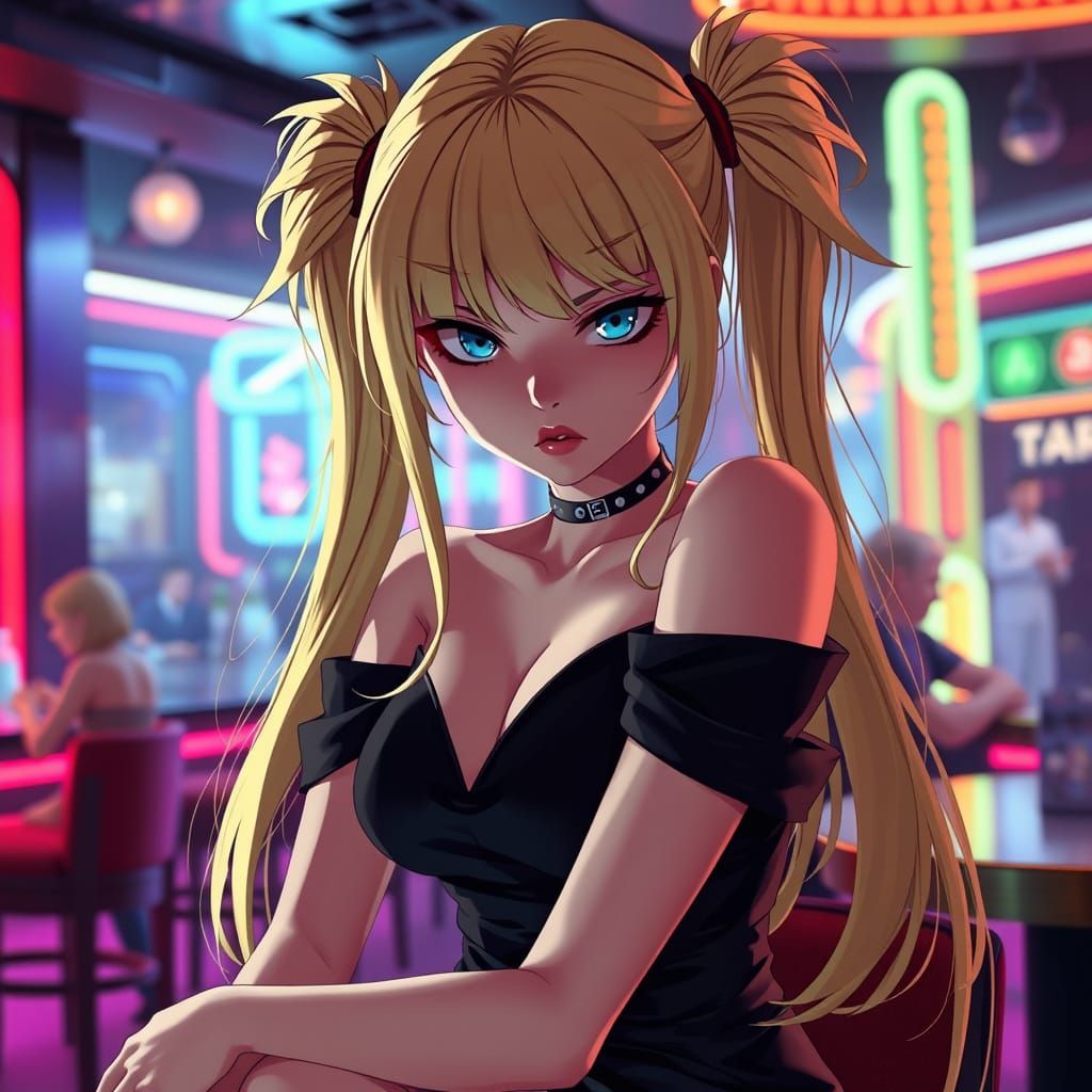 Angry Blonde in Nightclub: 3D Anime Art