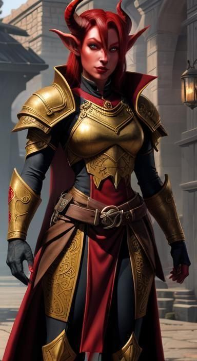 Red Tiefling Female Character Portrait