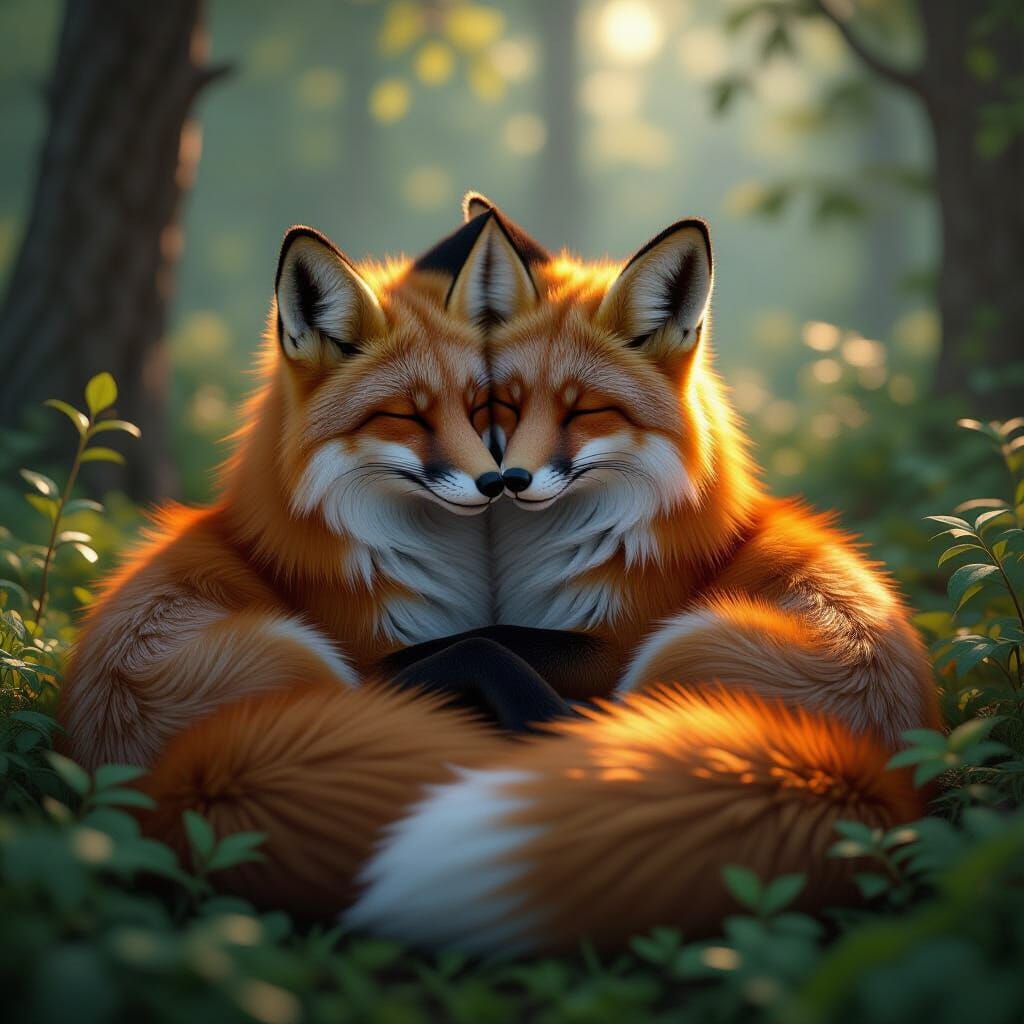 Foxes Snuggling in Forest: 3D Game Cinematic