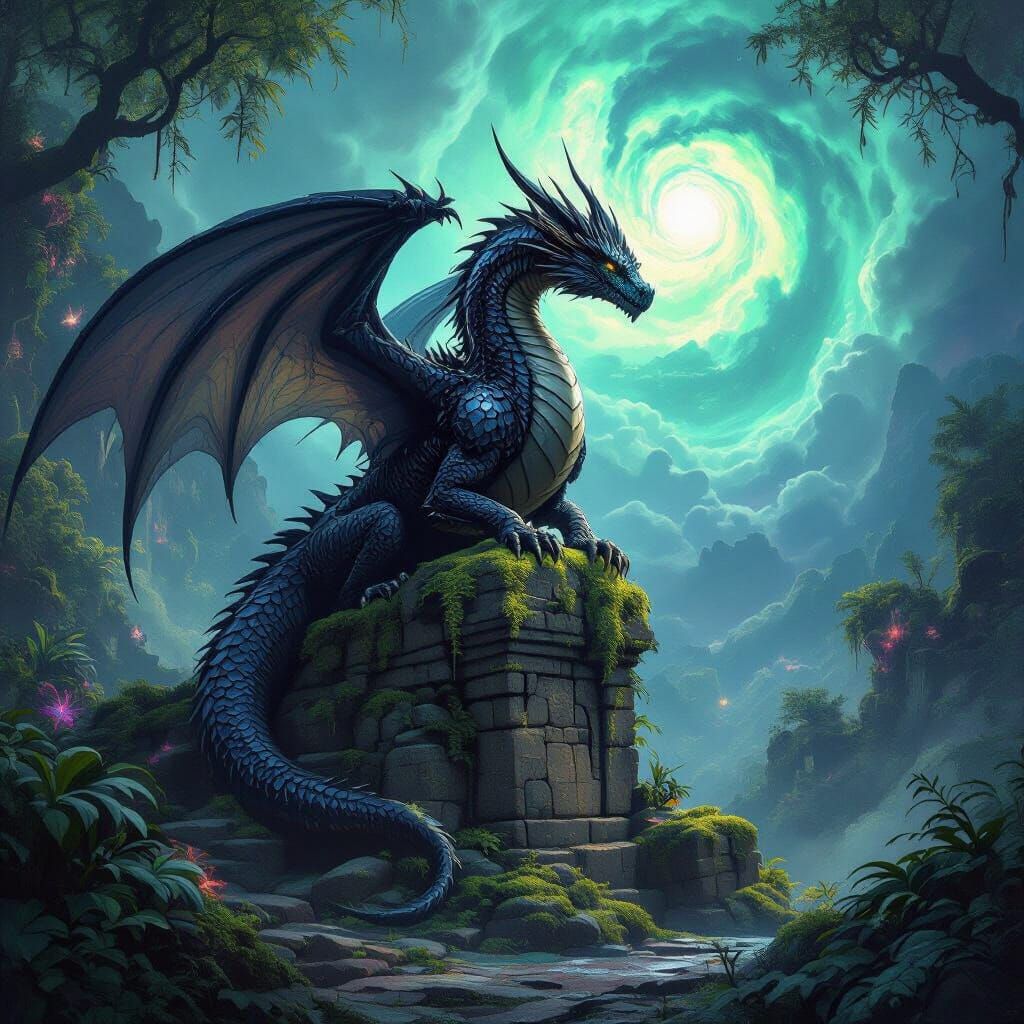 Dragon on Ancient Ruins in Epic Fantasy Style
